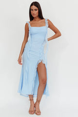 Maxivestido azul con volantes Blushing