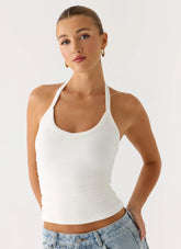 Top halter de canalé Naturi - Blanco