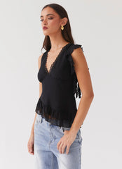 Top Empress con ribete de volantes - Negro