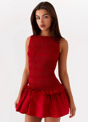Vestido mini fruncido Garden Kisses - Rojo