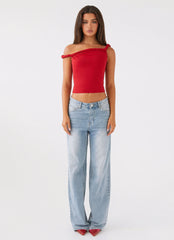 Top Solace Soul Twist con hombro al descubierto - Rojo