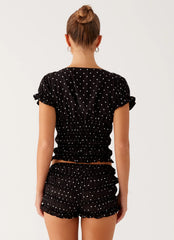 Top fruncido Natalia - Negro Lunares