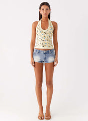 Top halter de lentejuelas Eye Contact - Amarillo