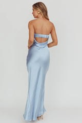 Vestido largo sin tirantes y con espalda abierta Kona azul