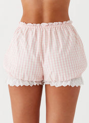 Pantalones Cortos Weston con Ribete de Encaje - Cuadros Vichy Rosa