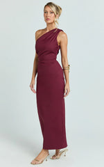 Vestido midi Karlie - Vestido ajustado de un hombro en color vino