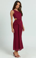 Vestido midi Mandy - Vestido de malla con nudo y aberturas en color vino
