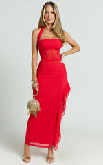 Vestido Midi Almarie - Vestido de Tule com Gola Halter em Vermelho