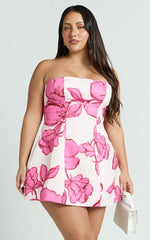 Minivestido Catharine - Vestido sin tirantes de corte A con estampado Bouquet Di Fiori