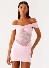 Vestido mini escote bardot - Rosa bebé