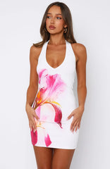 Minivestido Halter Flame In The Wind Fúcsia com Estampa Floral