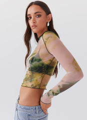 Top de manga larga de malla Neon Serenade - Rainforest