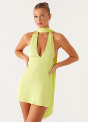 Minivestido Alicia de Cetim com Gola Halter - Lima Solar