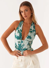 Top tipo halter "Hagamos de cuenta" - Estampado floral Cloud Nine