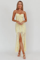Vestido largo Frannie con volantes verticales color limón