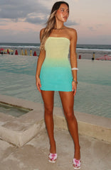 Minivestido de Crochê Hotter Than The Sun Ombré Limão/Teal