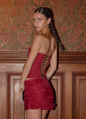 Corsé Atenea de organza drapeada - Rojo oscuro