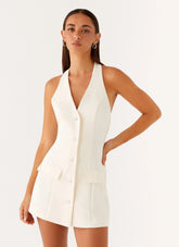 Minivestido Mira con cuello halter - Marfil