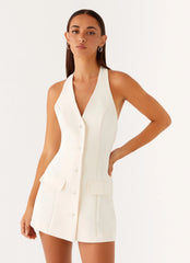 Minivestido Mira con cuello halter - Marfil