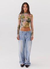 Top de manga larga de malla Neon Serenade - Rainforest