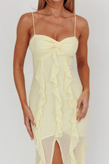 Vestido largo Frannie con volantes verticales color limón