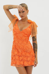Minivestido naranja de hombros anudados y adornado Mykonos Morning
