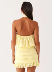Minivestido Saebi con Lazo en el Cuello - Limón