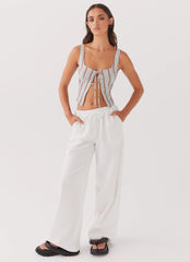 Top de lino Oasis Dreams con lazo - Rayas Costeras