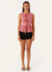 Top Cyrene con nudo - Cuadros vichy rojos