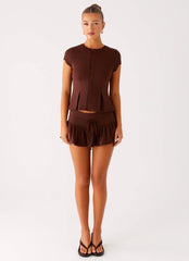 Landon Button Up Top - Chocolate