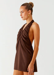 Minivestido halter de algodón Jepsen - Chocolate