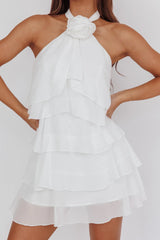 Mini Vestido Halterneck com Babados Southern Belles Branco