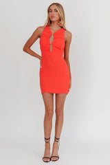 Minivestido rojo sin mangas con abertura y malla Piece Of Heaven