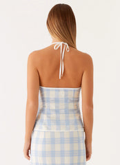Top Esther - Seersucker a cuadros azules