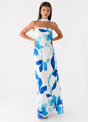 Maxivestido de gasa Ashelle - Flor cerúlea