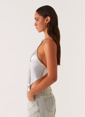 Top de Cota de Malha Halterneck Celebrate - Prateado