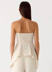 Blusa de Linho Rossi Hanky com Barra Assimétrica - Oatmeal