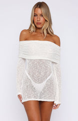 Vestido Mini Bouclé de Manga Larga Can't Leave Me Blanco