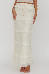 Falda larga Helios con fruncido y lentejuelas beige