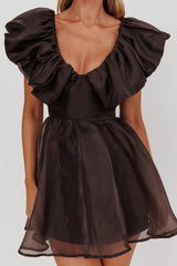 Minivestido Kahlo con Volantes en el Escote Negro