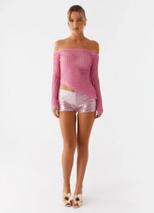 Minishorts de lentejuelas de tiro bajo After Midnight - Rosa