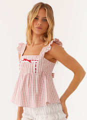 Top de muñeca Dreamscape - Cuadros vichy granates