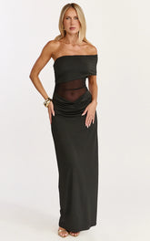 Vestido largo Riley - Vestido fruncido sobre el busto en negro