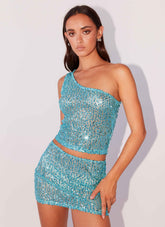 Top de Lentejuelas de un Solo Hombro Neon Nights - Cristal