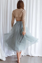 Saia Midi Jasmine de Organza com Tela e Cintura Elástica Verde Sálvia