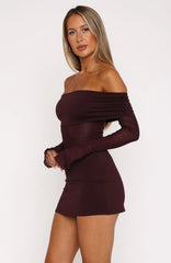 Minivestido de manga larga Own Your Story color borgoña
