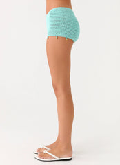 Pantalones cortos de crochet con cuentas Idalia - Azul