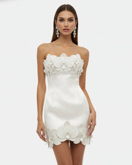Orchid Trim Strapless Mini Dress - White