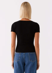 Top escote cuadrado con monograma distintivo - Negro