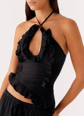 Mariella Linen Top - Negro